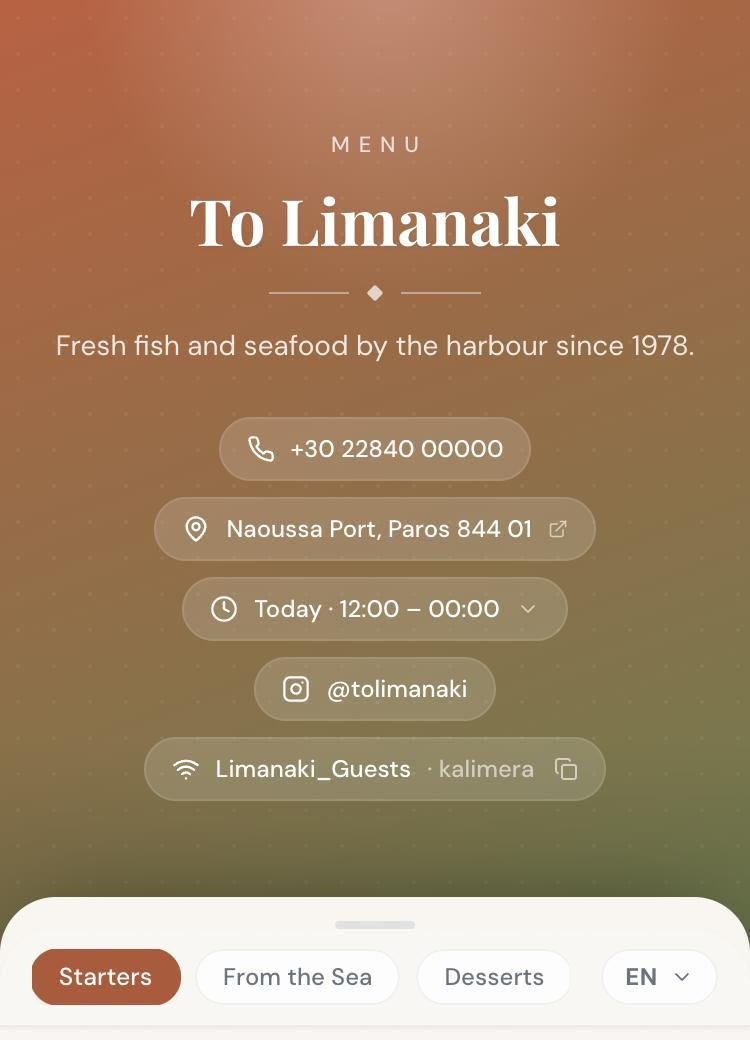 A published menu as guests see it on their phone